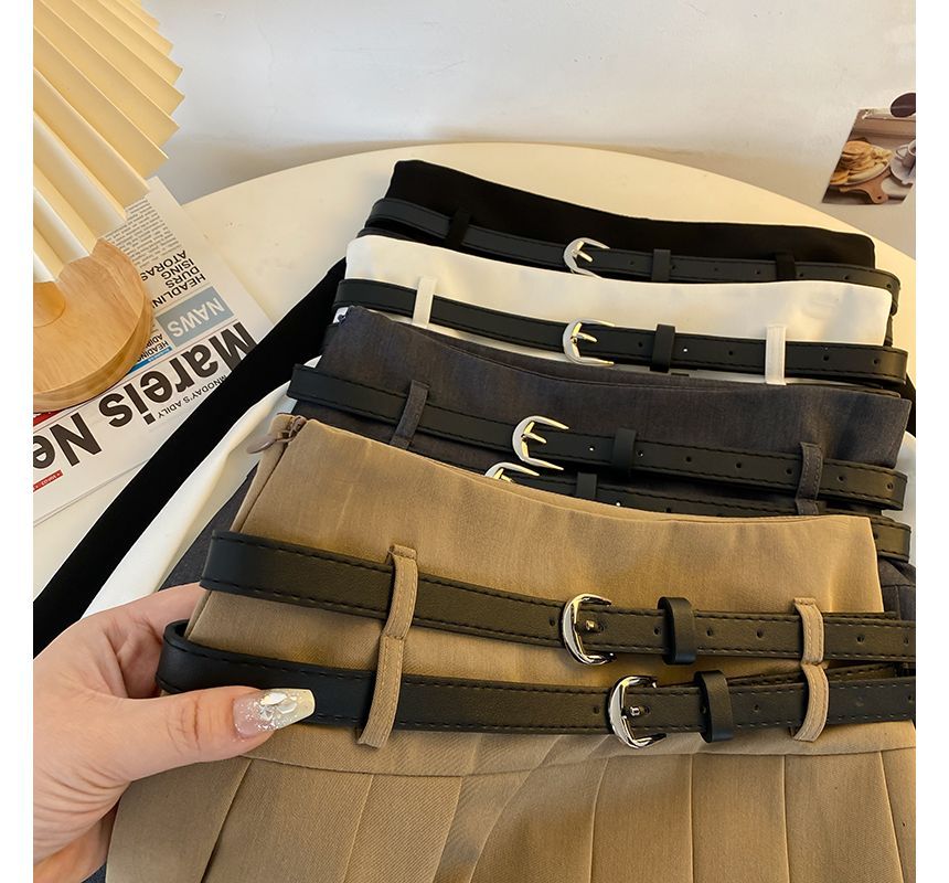 A-Line Plain Mini Skirt Pleated