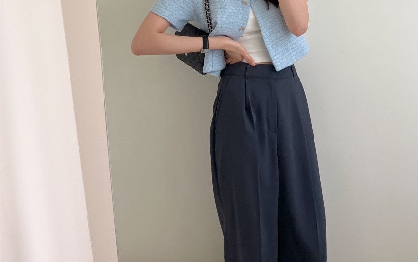 Short Sleeve Round Neck Tweed Blazer