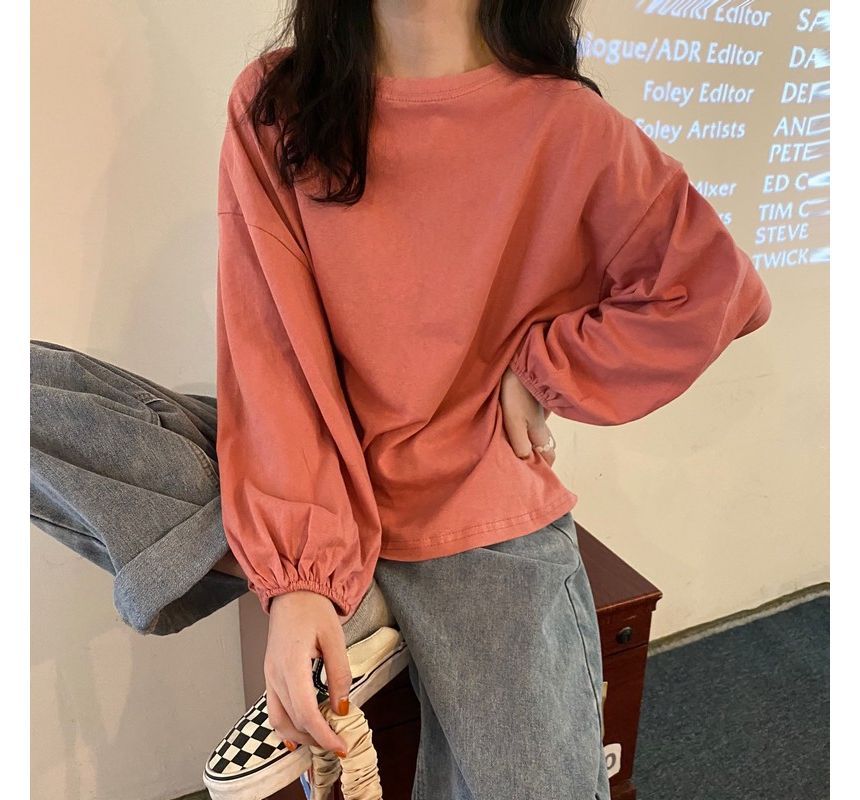 Round Sleeve Plain Balloon Tee Neck