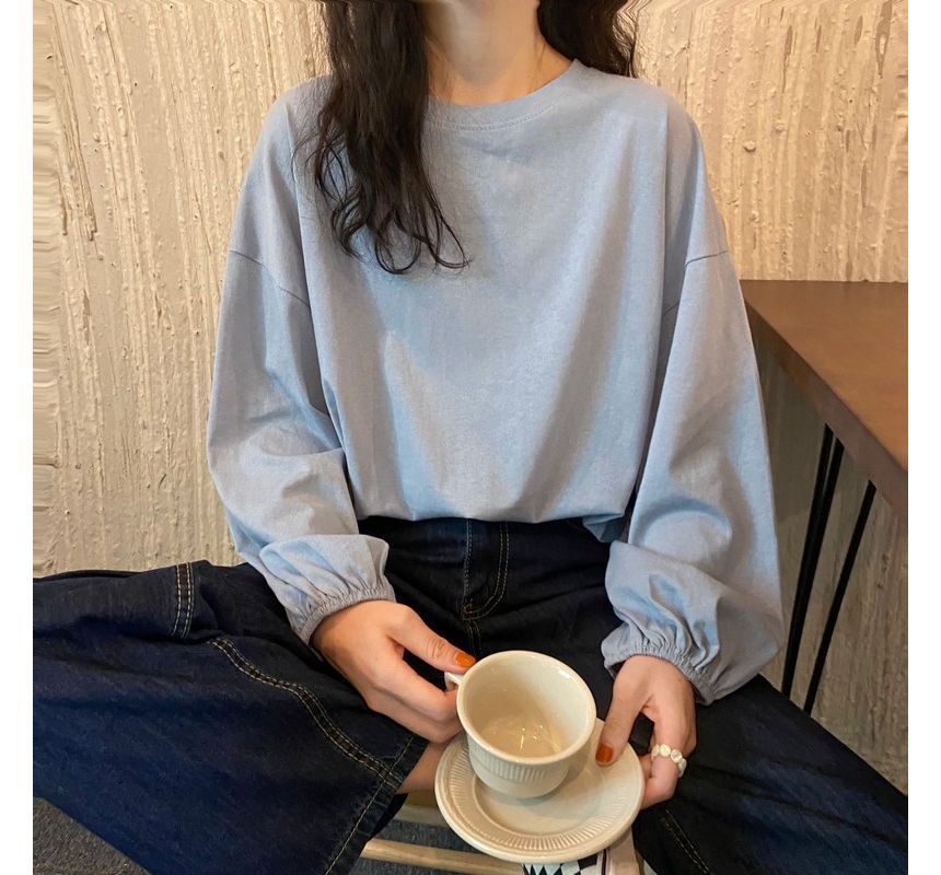 Round Sleeve Plain Balloon Tee Neck