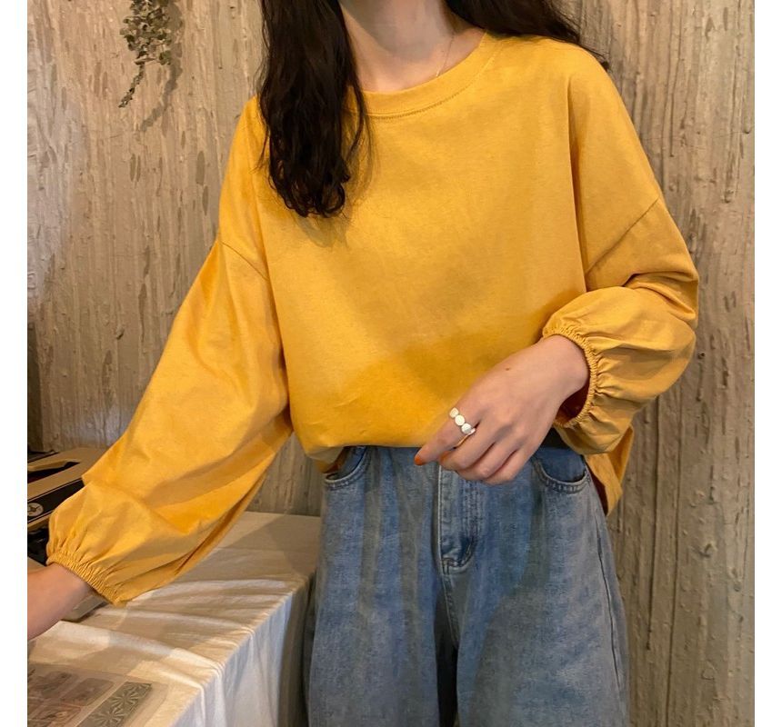 Round Sleeve Plain Balloon Tee Neck