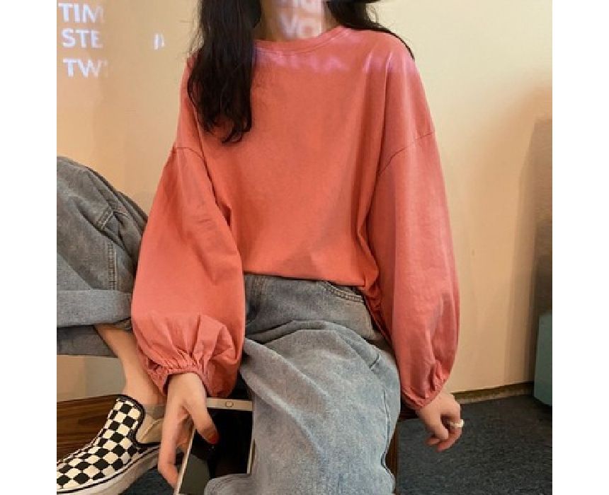 Round Sleeve Plain Balloon Tee Neck
