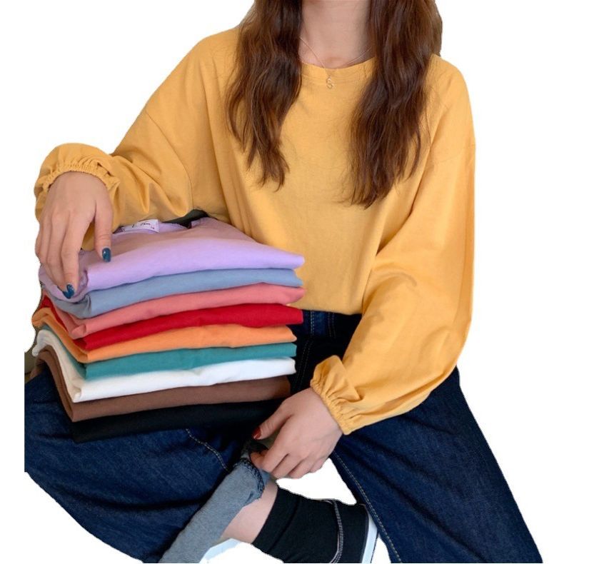 Balloon Neck T-Shirt Round Plain Sleeve