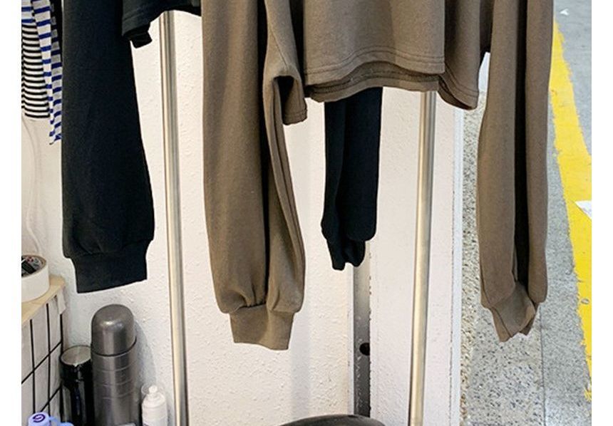 Tee Crop Long-Sleeve Plain Cold Shoulder