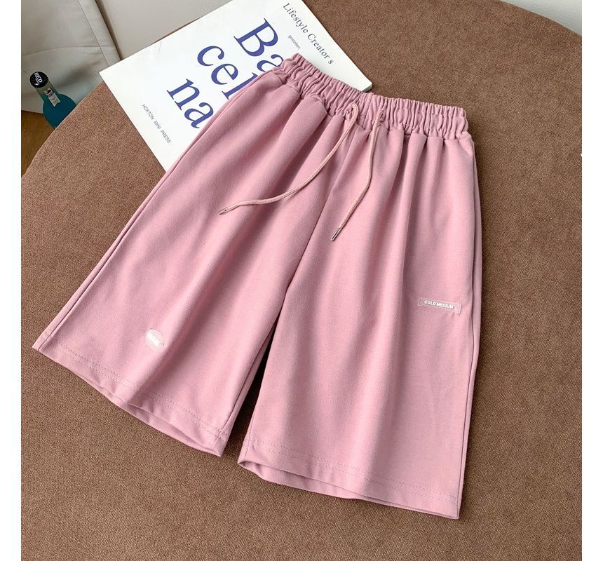Plain Shorts Sweat Drawstring Waist