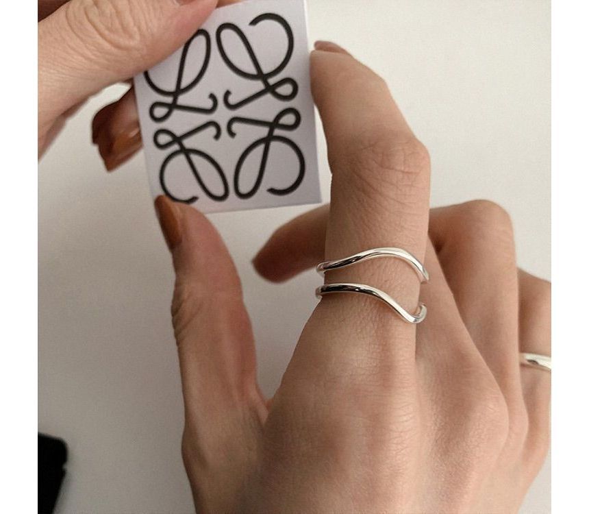 / Layered Geometric Wavy Open Alloy Ring