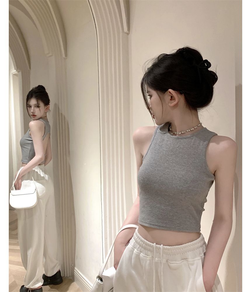 Crop Tank Top Open Plain Back