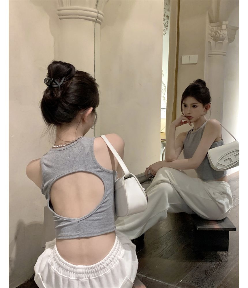 Crop Tank Top Open Plain Back