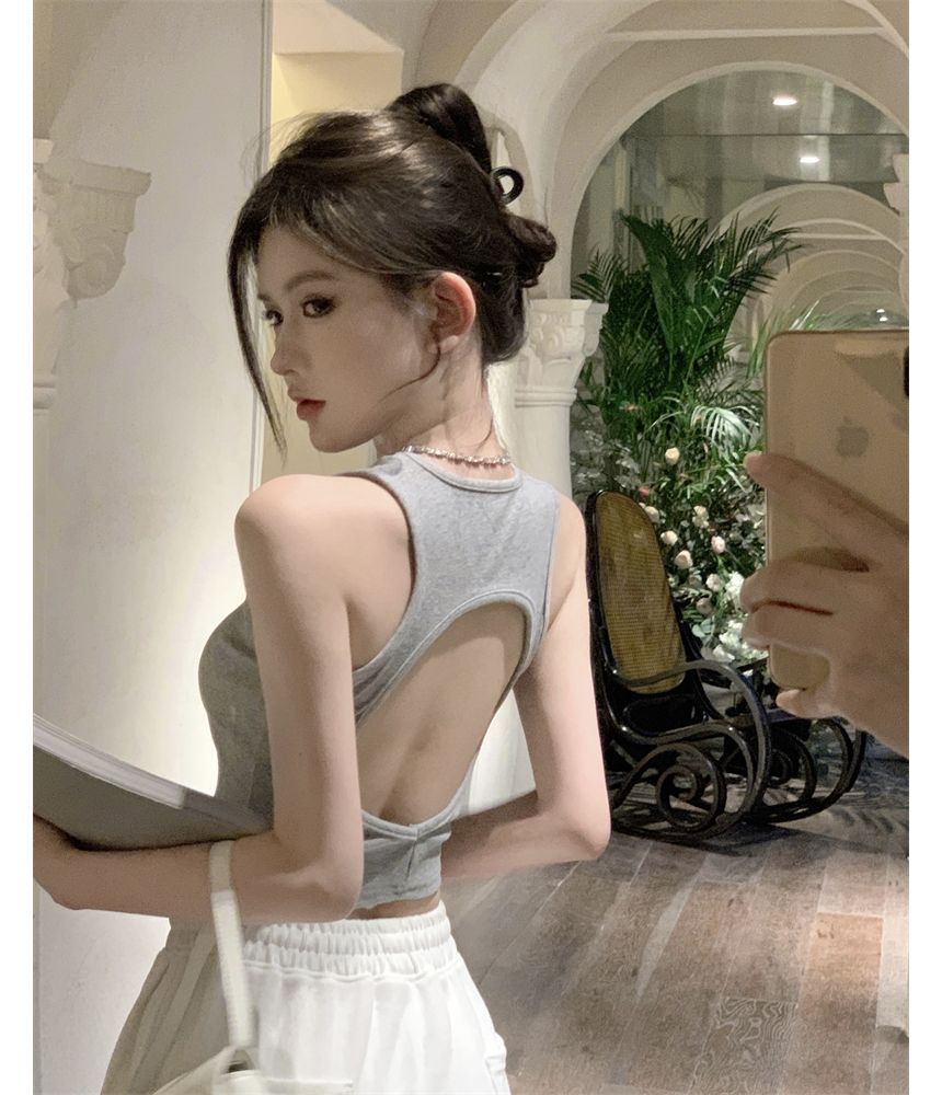 Crop Tank Top Open Plain Back