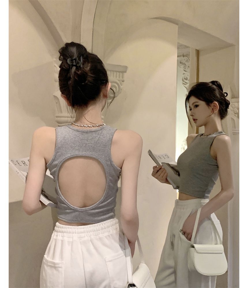 Crop Tank Top Open Plain Back