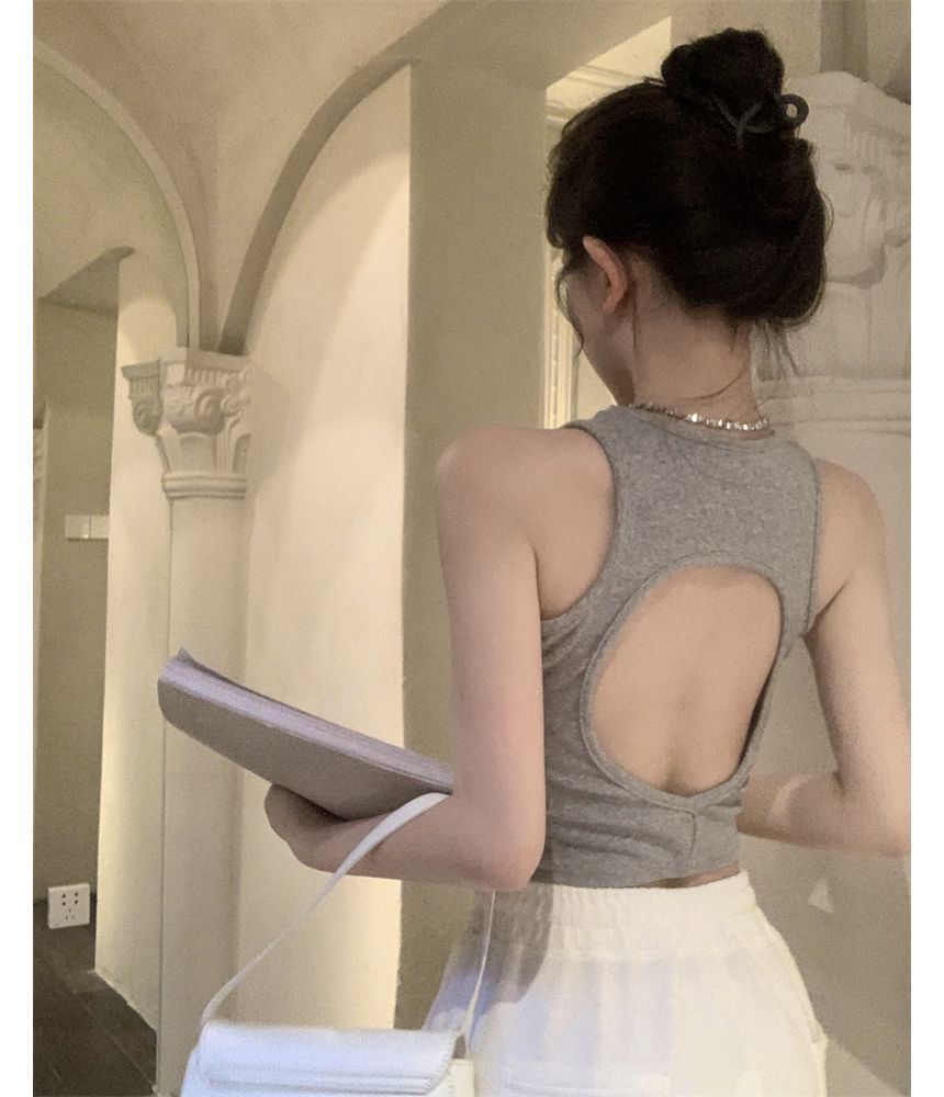 Crop Tank Top Open Plain Back