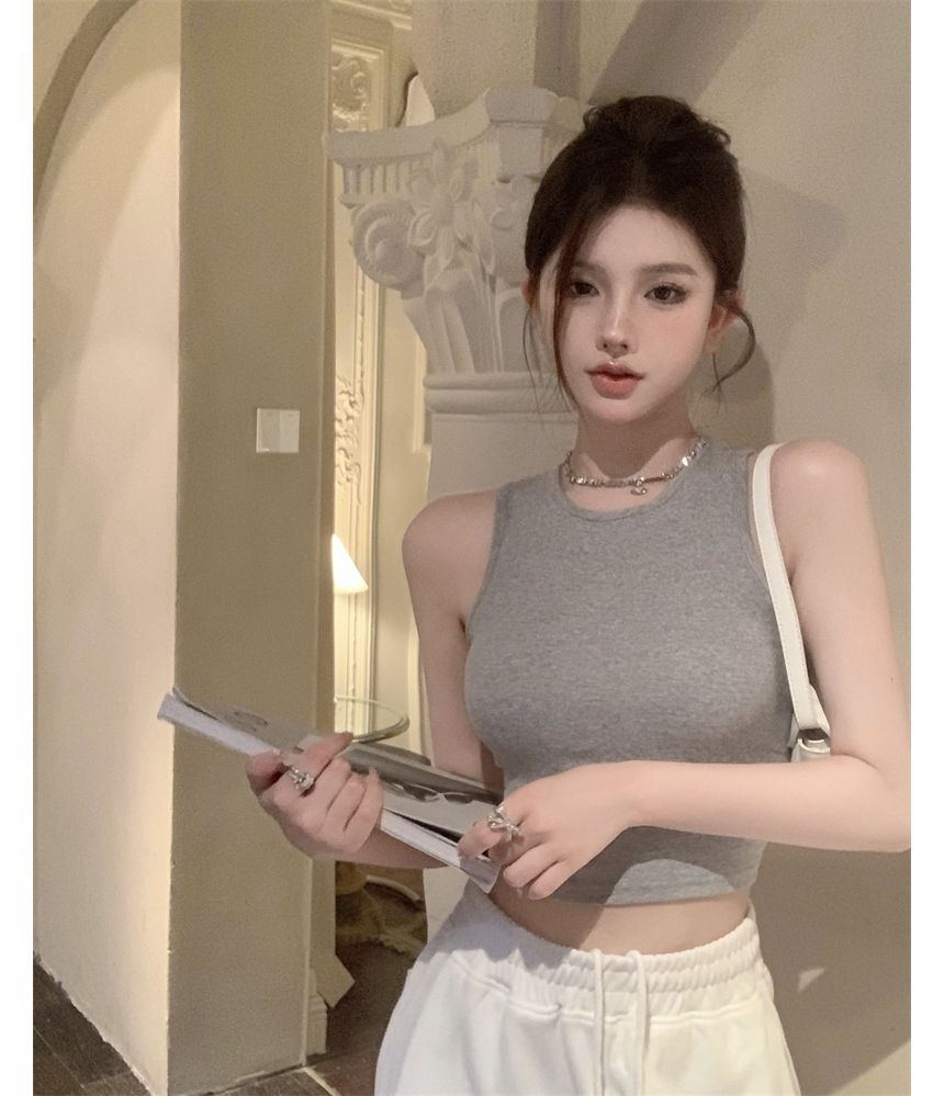 Crop Tank Top Open Plain Back