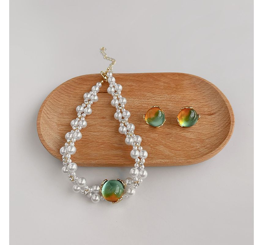 Choker Pearl Alloy Gemstone Faux