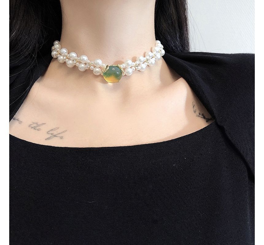 Choker Pearl Alloy Gemstone Faux
