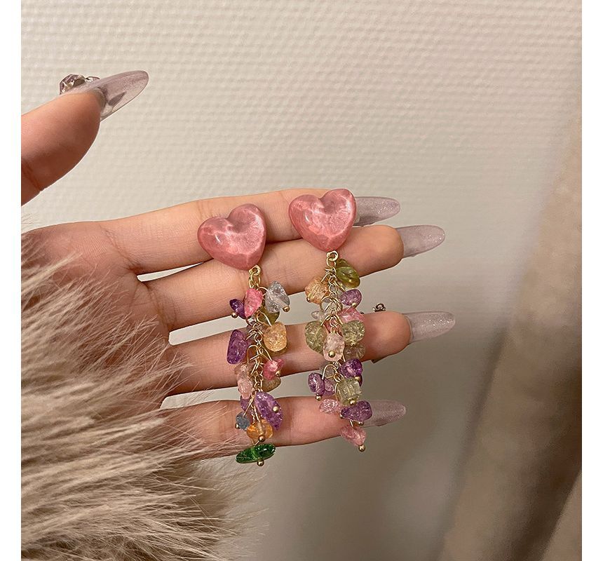 Crystal Faux Earring Fringed Heart Alloy