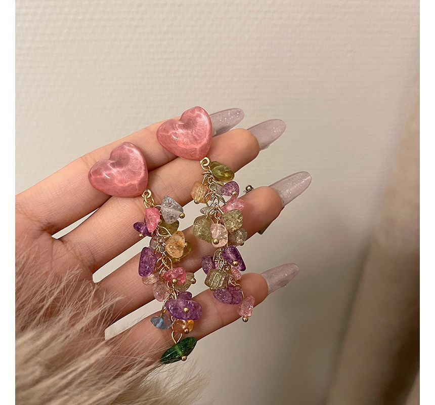 Crystal Faux Earring Fringed Heart Alloy