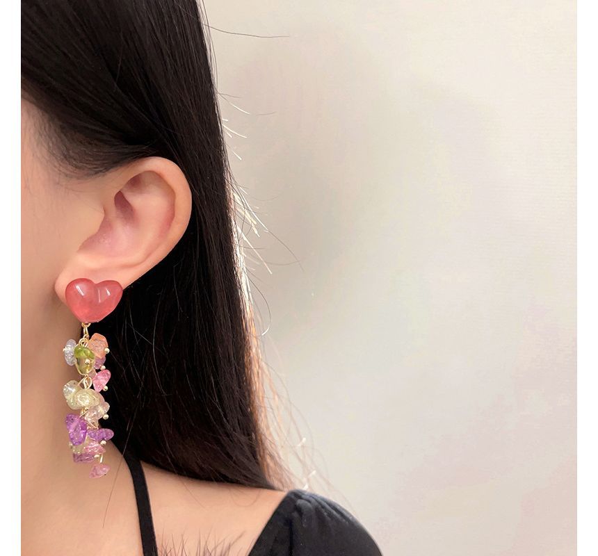 Crystal Faux Earring Fringed Heart Alloy