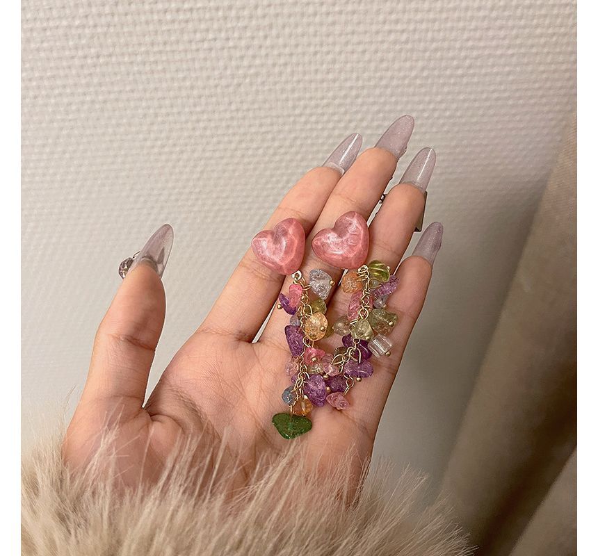 Crystal Faux Earring Fringed Heart Alloy