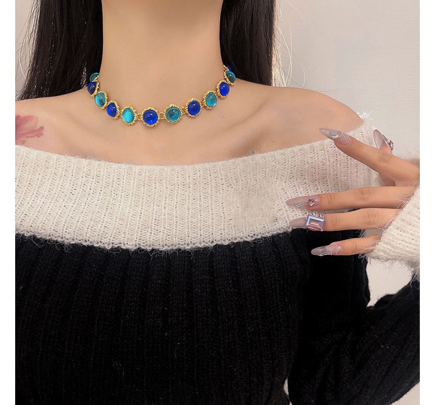 Alloy Gemstone Choker Faux