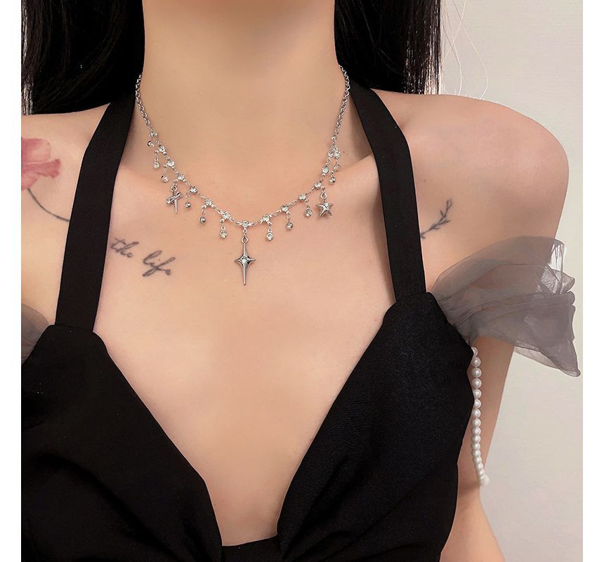 Fringed Star Rhinestone Alloy Choker