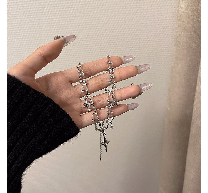 Fringed Star Rhinestone Alloy Choker