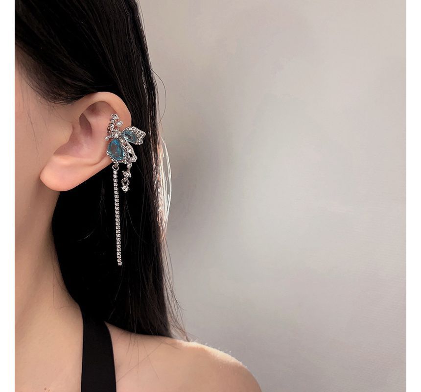 Cuff Butterfly Faux Alloy Gemstone Earring Asymmetrical