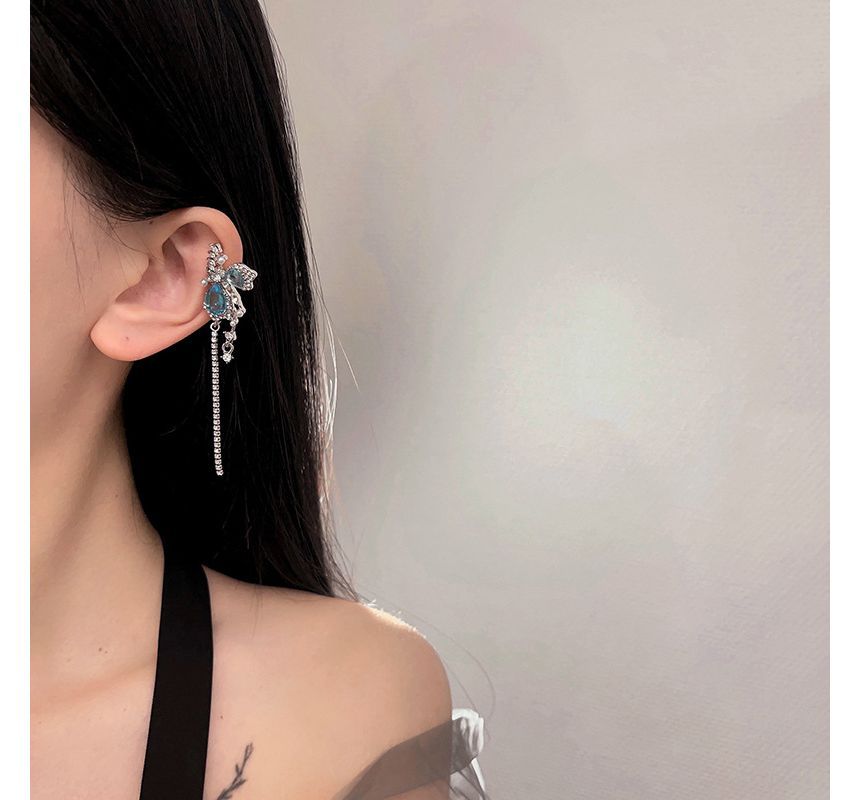 Cuff Butterfly Faux Alloy Gemstone Earring Asymmetrical