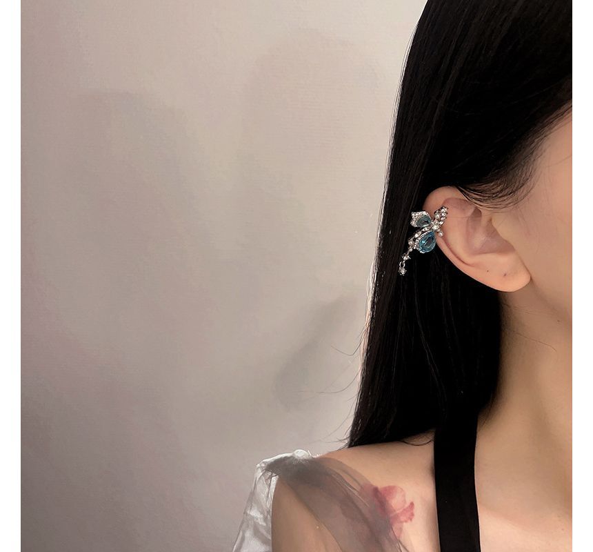 Cuff Butterfly Faux Alloy Gemstone Earring Asymmetrical