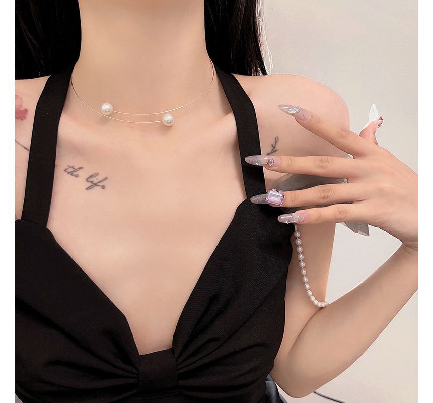 Faux Pearl Choker Open Alloy