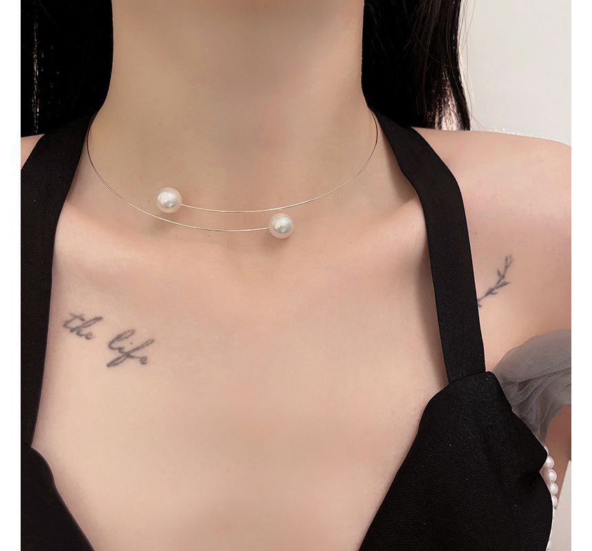 Faux Pearl Choker Open Alloy