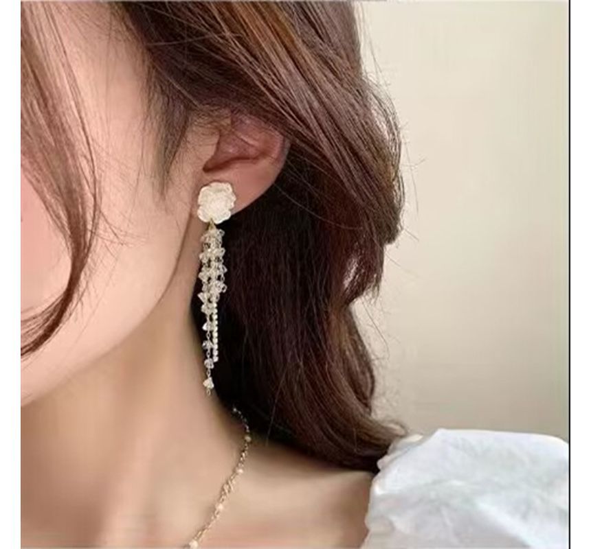 Faux Alloy Fringed Crystal Floral Earring