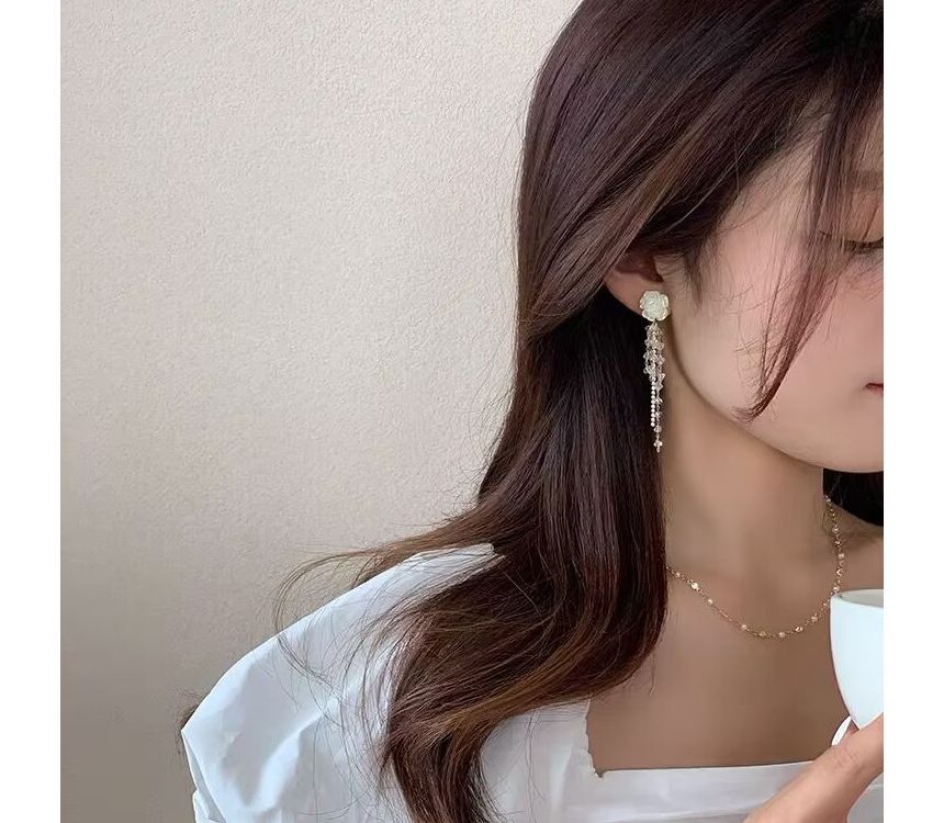 Faux Alloy Fringed Crystal Floral Earring