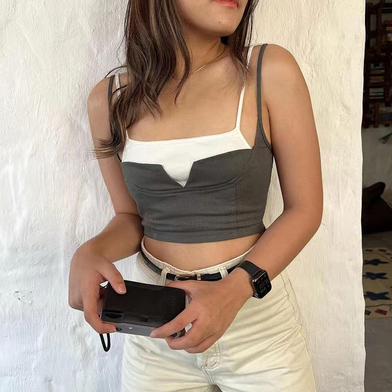 Crop Top Mock Cami Tone Two-Piece Two