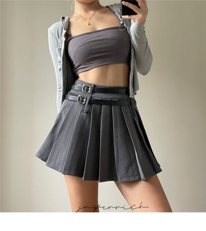 Rise Plain Pleated Mini Skirt High