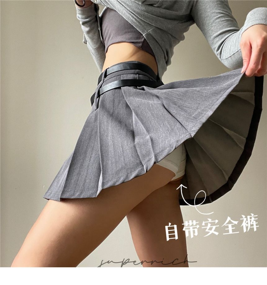 Rise Plain Pleated Mini Skirt High