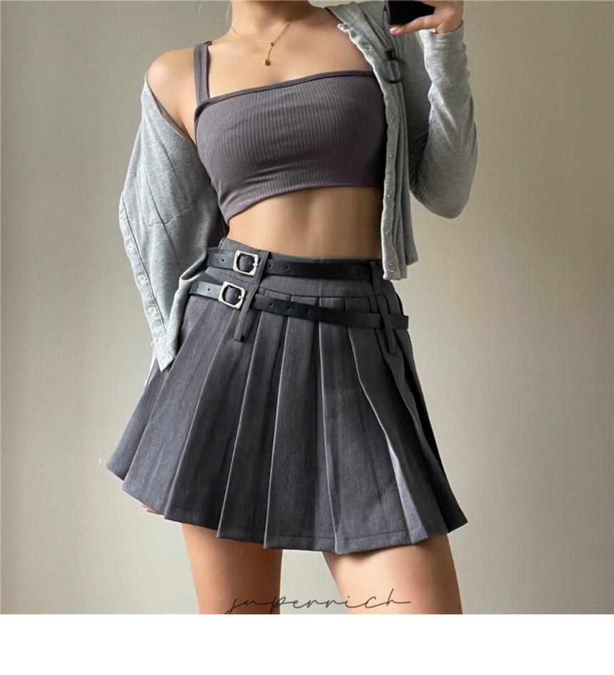Rise Plain Pleated Mini Skirt High