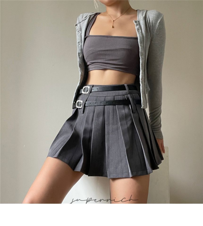 Rise Plain Pleated Mini Skirt High
