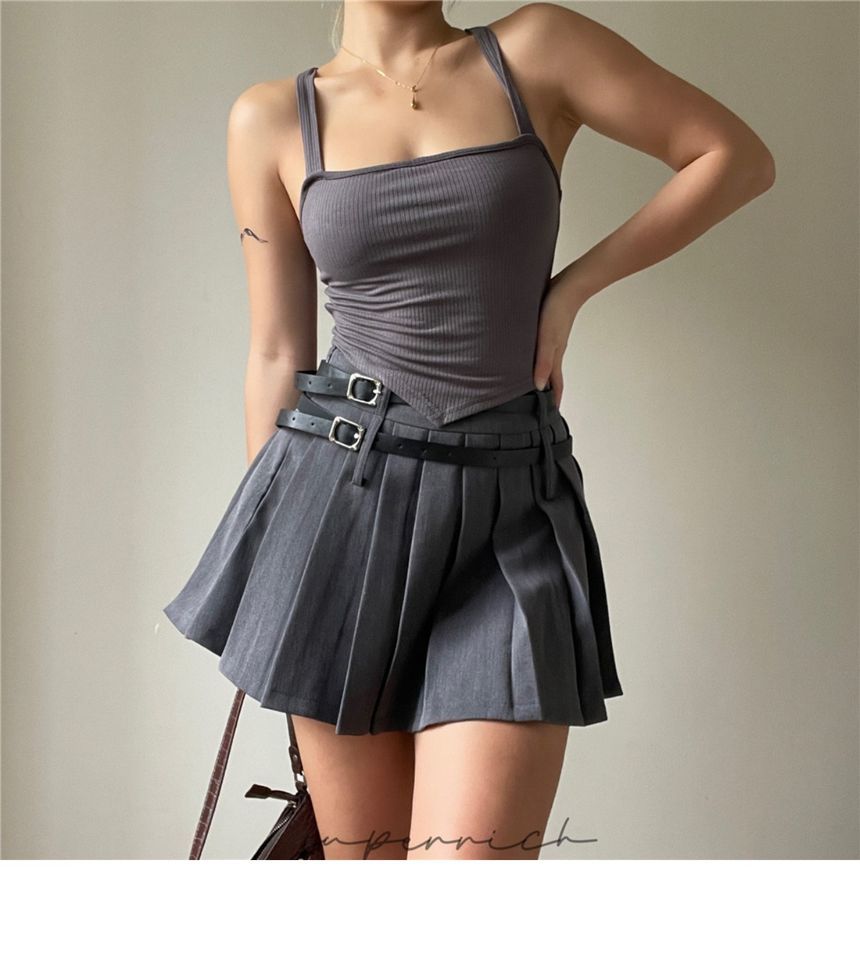 Rise Plain Pleated Mini Skirt High