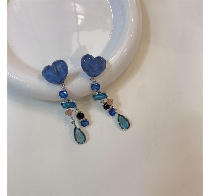 Earring Rhinestone Fringed Heart Alloy