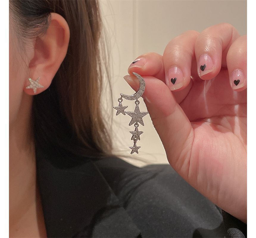 Alloy Asymmetrical Moon Fringed Star Earring