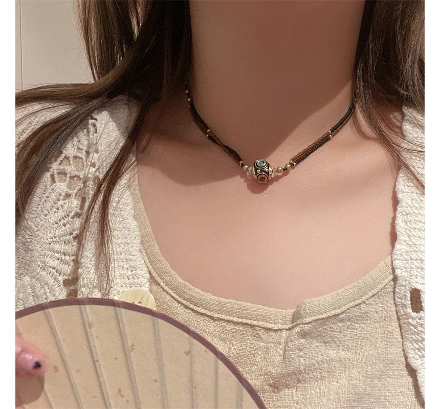 Bead Pendant Cord Bracelet Choker /