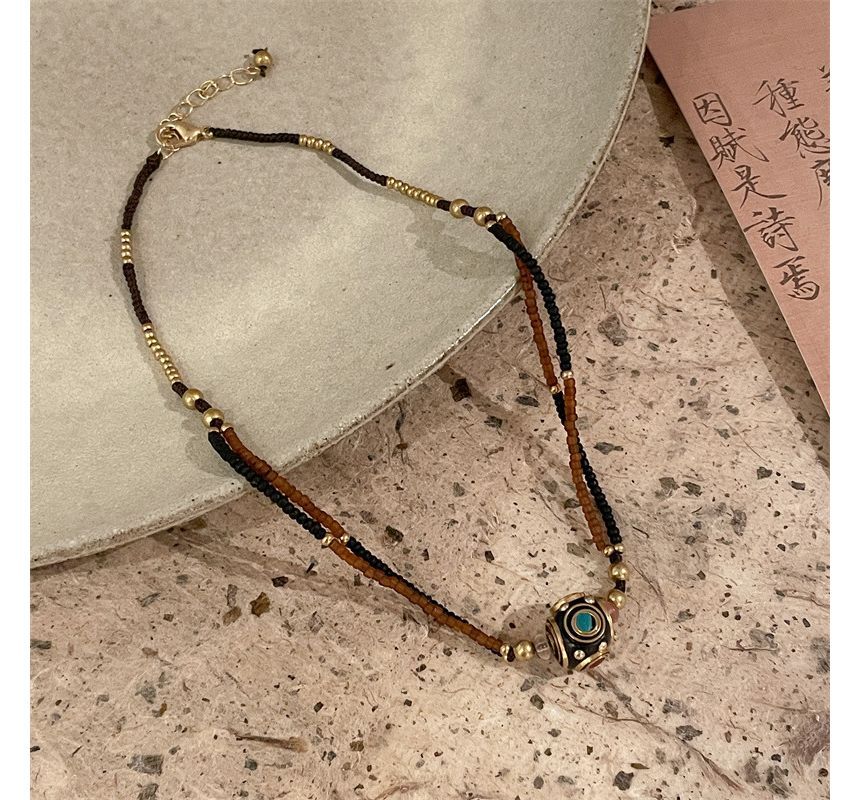 Bead Pendant Cord Bracelet Choker /