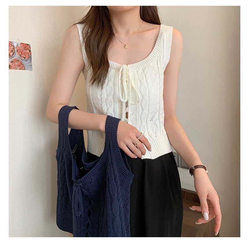 Cable-Knit Lace-Up Knit Vest