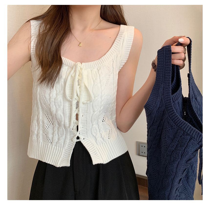 Cable-Knit Lace-Up Knit Vest