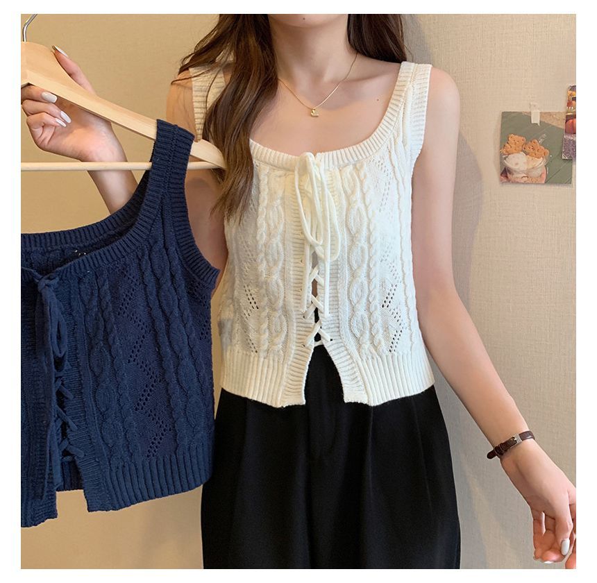 Cable-Knit Lace-Up Knit Vest
