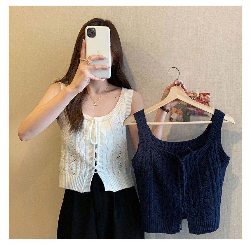 Cable-Knit Lace-Up Knit Vest