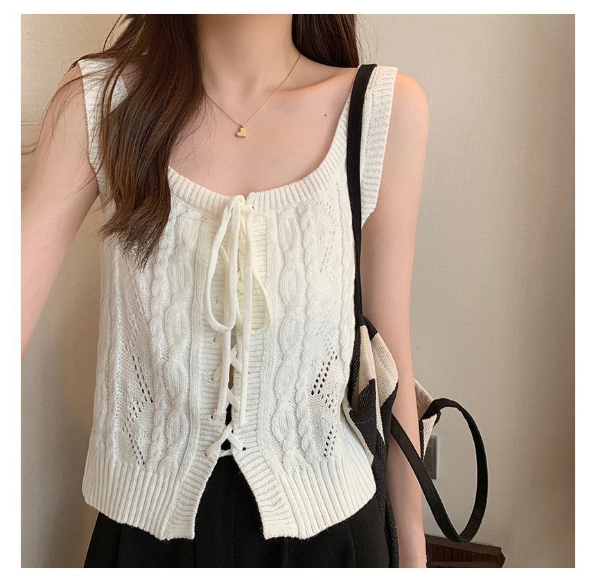 Cable-Knit Lace-Up Knit Vest