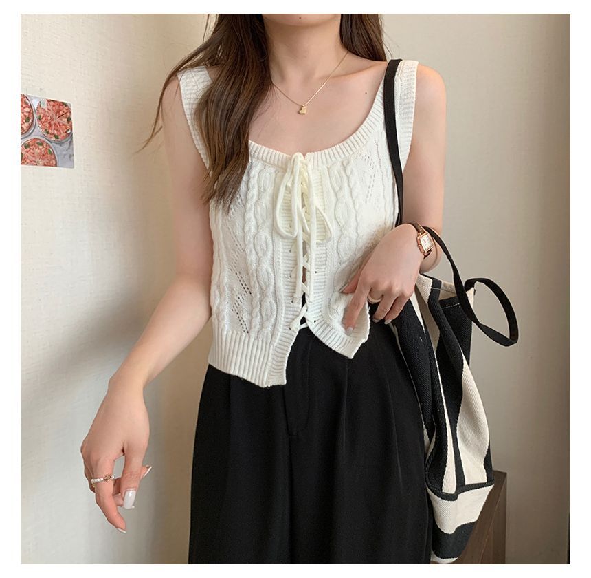 Cable-Knit Lace-Up Knit Vest