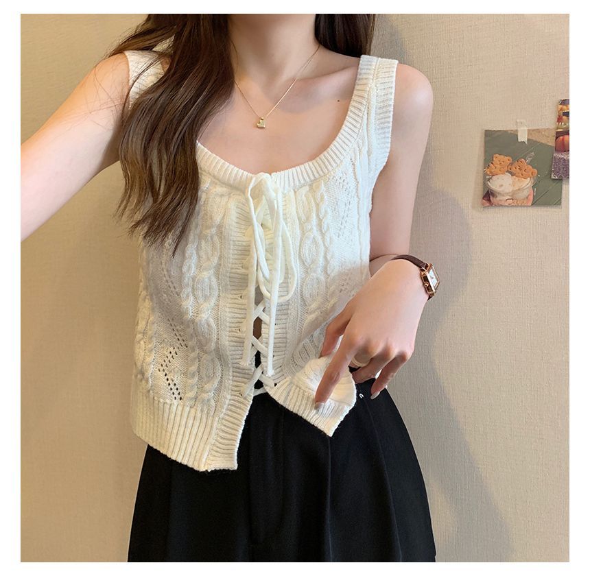 Cable-Knit Lace-Up Knit Vest