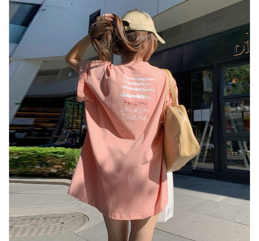 Short-Sleeve Crew Tee Face Smiley Print Neck Tunic